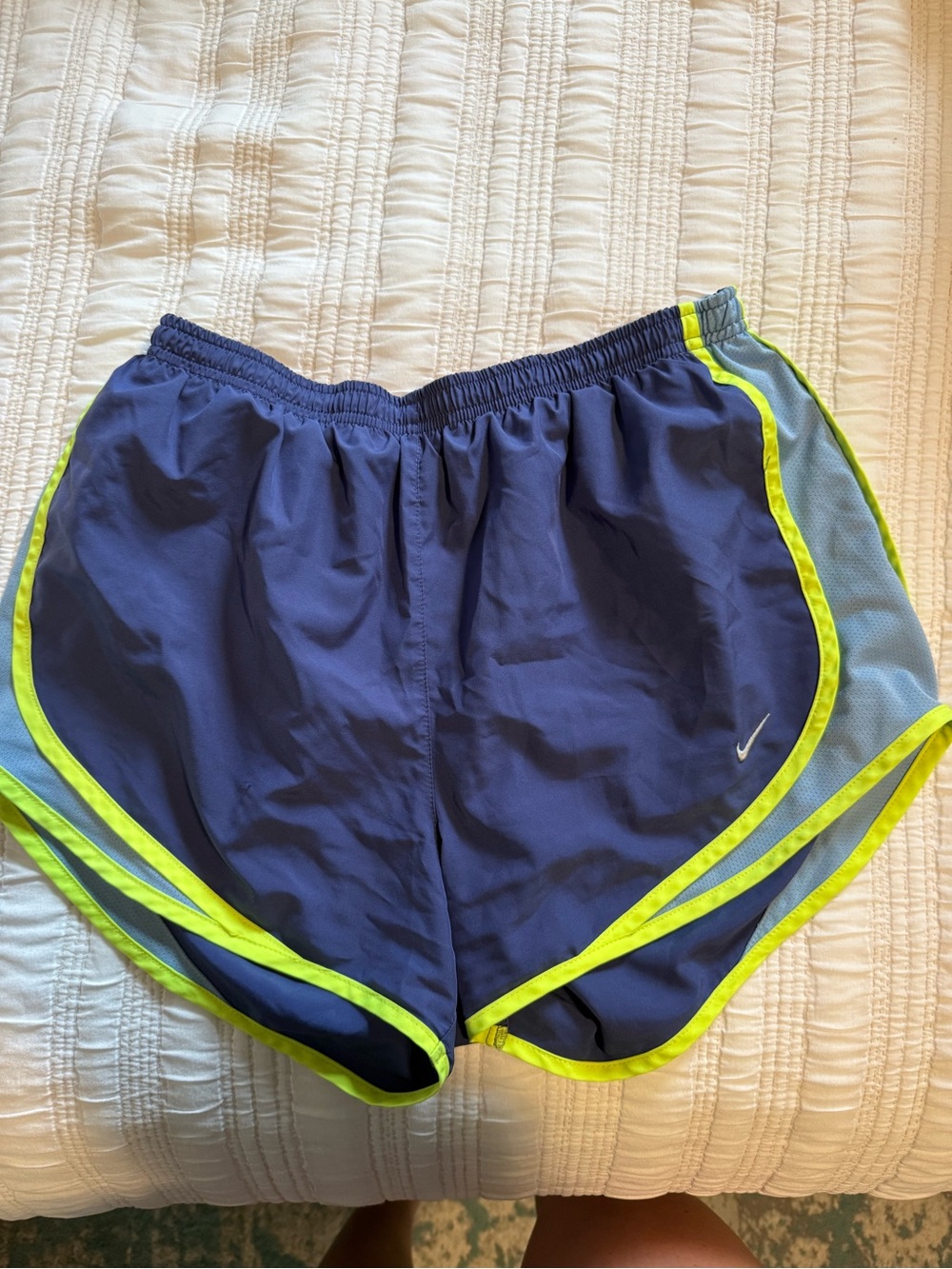 Nike Women’s Navy Athletic Shorts with Neon Yellow Trim
